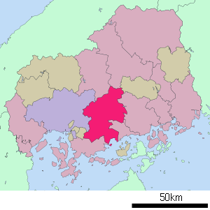 Lage Higashihiroshimas in der Präfektur