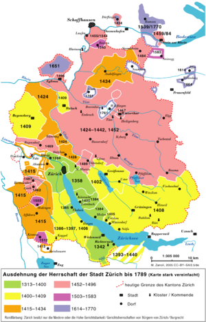 Die Herrschaft Regensberg befindet sich im nordwestlichen Teil des heutigen Zürcher Kantonsgebietes. Sie kam 1409 pfandweise und 1417 endgültig zu Zürich.