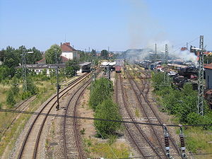 Bahnhof Nördlingen, aus Richtung Donauwörth gesehen