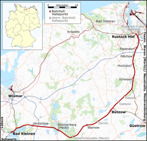 Strecke der Bahnstrecke Bad Kleinen–Rostock