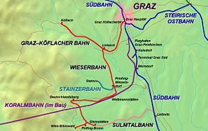Strecke der Graz-Köflacher Bahn und Busbetrieb