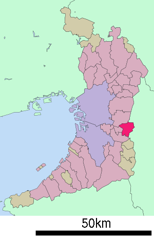 Lage Kashiwaras in der Präfektur