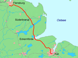 Strecke der Bahnstrecke Kiel–Flensburg