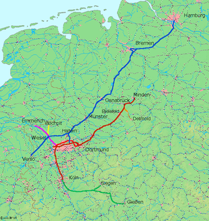Strecke der Bahnstrecke Köln–Duisburg