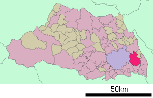 Lage Koshigayas in der Präfektur