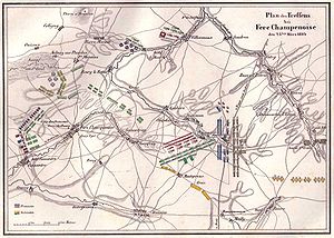 Abbildung der Aufstellung in der Schlacht bei Fère-Champenoise, Kausler/ Woerl 1840