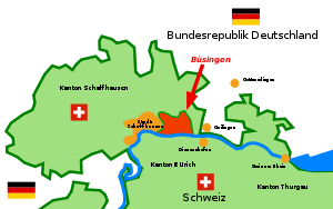 Lage von Büsingen am Hochrhein im Deutsch-Schweizer Grenzgebiet