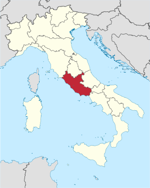 Karte Italiens, Latium hervorgehoben