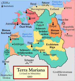 Die Livländische Konföderation 1260. Der Ort der Schlacht ist eingezeichnet.