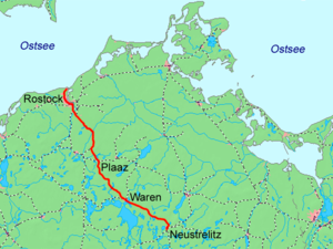 Strecke der Bahnstrecke Neustrelitz–Warnemünde