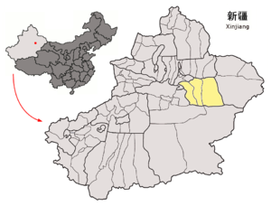 Location of Turpan Prefecture within Xinjiang (China).png