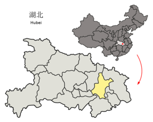 Lage von Wuhan in China, gelb: Provinz Hubei