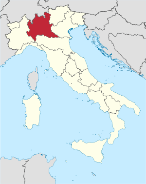 Karte Italiens, Lombardei hervorgehoben