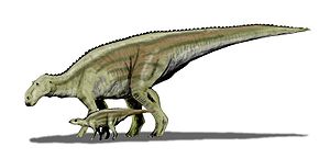 Maiasaura, Lebendrekonstruktion mit Jungem