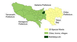 Lage Nishitōkyōs in der Präfektur