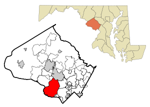 Montgomery County Maryland Incorporated and Unincorporated areas Potomac Highlighted.svg