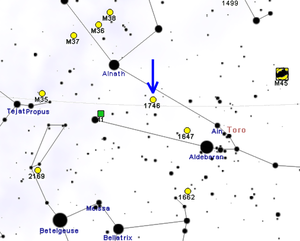 Sternkarte mit eingezeichneter Position von NGC 1746