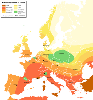 Ausbreitung der Pandemie in Europa zwischen 1347 und 1351