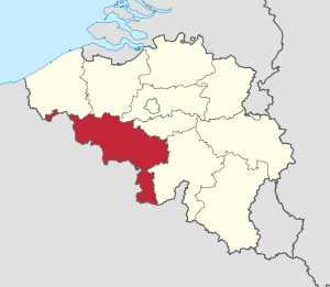 Lage der Provinz Hennegau innerhalb Belgiens hervorgehoben