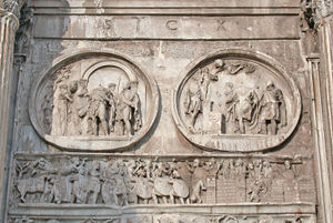 Die Belagerung von Verona durch die Truppen Konstantins, Darstellung auf dem Konstantinbogen in Rom