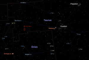 Position von 119 Tauri im Sternbild Stier