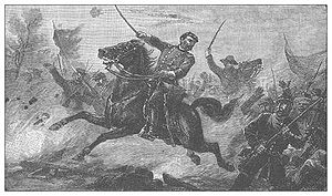 Philip Sheridan in der Schlacht von Cedar Creek am 19. October 1864 auf seinem Pferd Winchester