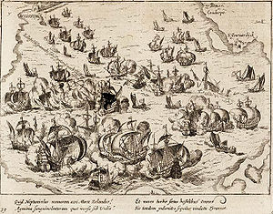 Die Schlacht bei Vlissingen, Gravur von Michiel Colijn, 1616