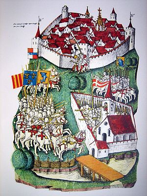 Darstellung der Schlacht in der Tschachtlanchronik 1470