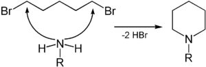 Herstellung von N-alkylierten Piperidinen aus 1,5-Dibrompentan