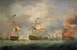 Seeschlacht bei Kamperduin von Thomas Whitcombe, gemalt 1798.
