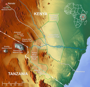 Lage des Tsavo-East-Nationalparks in Kenia