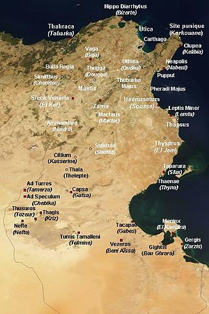 Karte von Tunesien mit Utica nördlich von Karthago