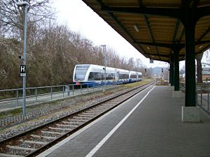Zug der UBB am Bahnhof Seebad Ahlbeck