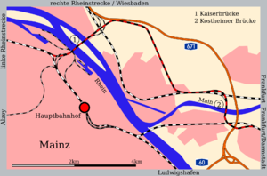 Strecke der Umgehungsbahn Mainz
