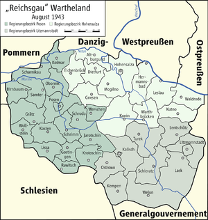 Regierungsbezirke und Kreise im Reichsgau Wartheland (August 1943)