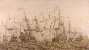 Seeschlacht bei Gabbard, gemalt von Heerman Witmont, 17. Jahrhundert