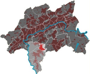 Lage des Quartiers Hahnerberg im Stadtbezirk Cronenberg