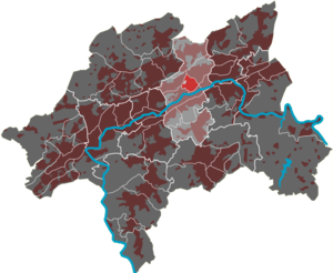 Lage des Quartiers Rott im Stadtbezirk Barmen