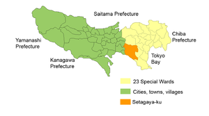 Lage Setagayas in der Präfektur