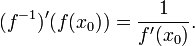 (f^{-1})'(f(x_0)) = \frac{1}{f'(x_0)}.