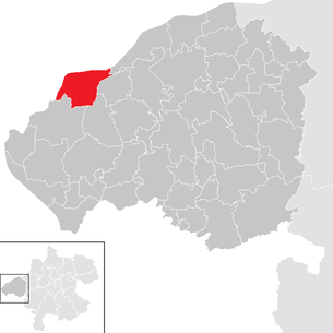 Lage der Gemeinde Überackern im Bezirk Braunau am Inn (anklickbare Karte)