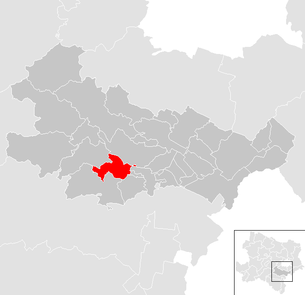 Lage der Gemeinde Berndorf (Niederösterreich) im Bezirk Baden (anklickbare Karte)