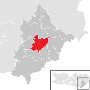 Lage der Gemeinde Eberndorf im Bezirk Völkermarkt (anklickbare Karte)