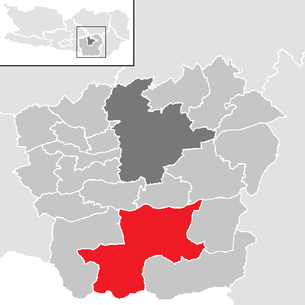 Lage der Gemeinde Ferlach im Bezirk Klagenfurt-Land (anklickbare Karte)