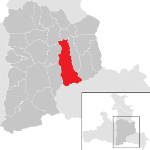 Lage der Gemeinde Flachau (Salzburg) im Bezirk St. Johann im Pongau (anklickbare Karte)