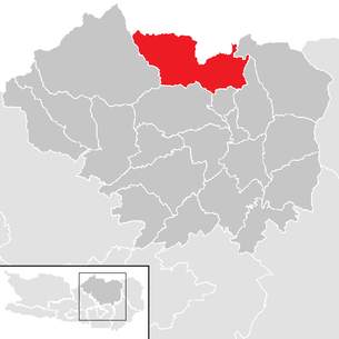 Lage der Gemeinde Friesach (Kärnten) im Bezirk Sankt Veit an der Glan (anklickbare Karte)