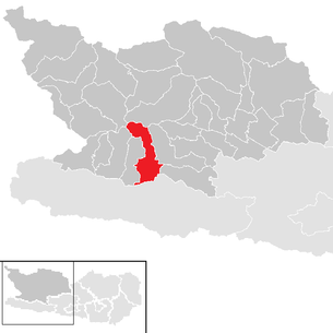 Lage der Gemeinde Greifenburg im Bezirk Spittal an der Drau (anklickbare Karte)