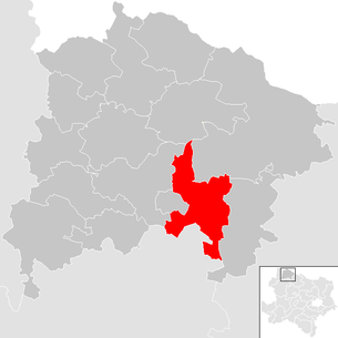 Lage der Gemeinde Groß-Siegharts im Bezirk  Waidhofen an der Thaya (anklickbare Karte)