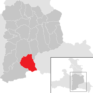 Lage der Gemeinde Hüttschlag im Bezirk St. Johann im Pongau (anklickbare Karte)