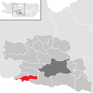 Lage der Gemeinde Hohenthurn im Bezirk Villach-Land (anklickbare Karte)